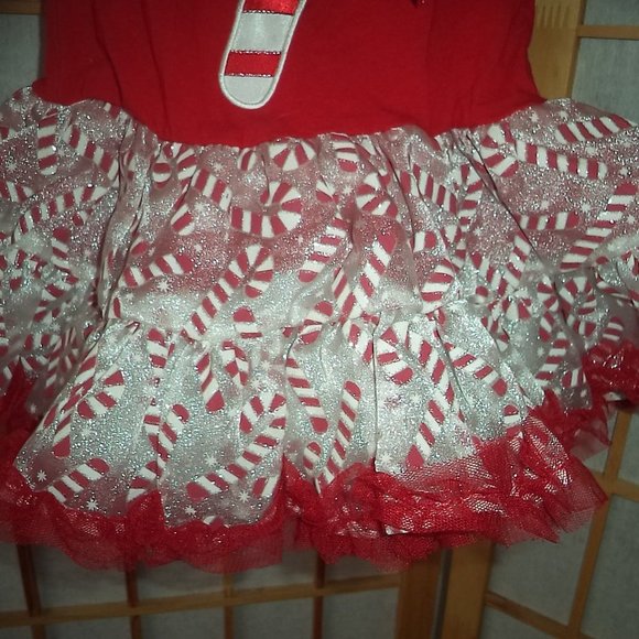 RARE TOO! CHRISTMAS DRESS HOLIDAY RED/WHITE CANDY CANE TULLE GIRLS SIZE 24 MO. - Picture 4 of 5